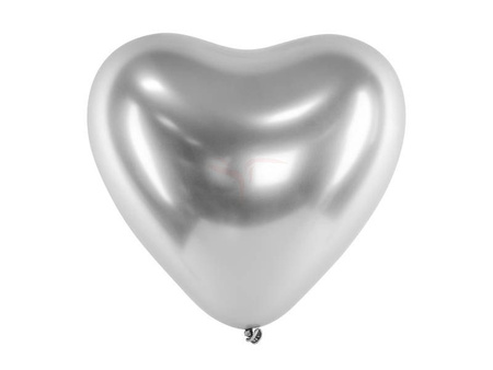 Balony lateksowe 30cm - Serca - Glossy - Srebrne - 50 sztuk