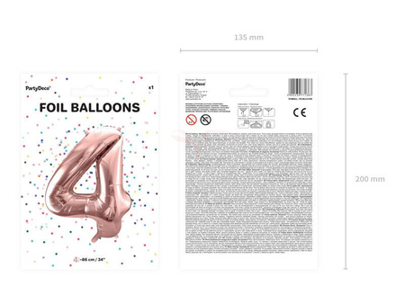 Balon foliowy - Cyfra "4" - Różowe złoto - 86 cm
