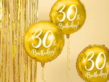 Balon foliowy - Okrągły - 30th Birthday! - Złoty - 45cm