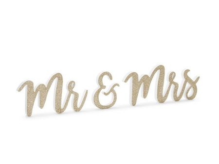 Drewniany napis - Mr & Mrs - Złoty brokat - 50 x 10 cm