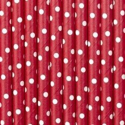 Słomki papierowe - Czerwone w białe kropki - 19.5 cm - 10 sztuk
